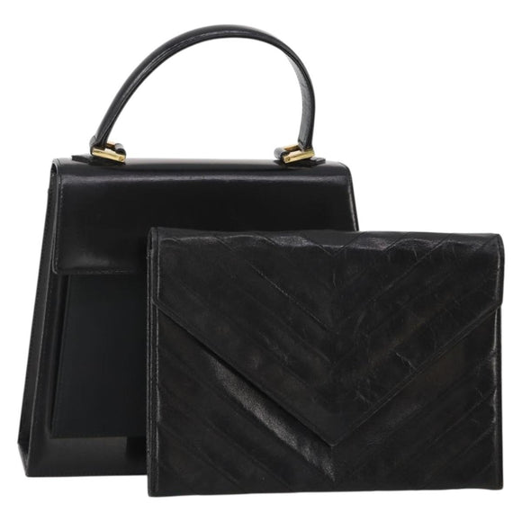 SAINT LAURENT Hand Bag Leather 2 Set Black Auth 200742