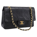 CHANEL Matelasse 25 Chain Shoulder Bag Lamb Skin Black Gold CC Auth 200746V-1