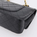 CHANEL Matelasse 25 Chain Shoulder Bag Lamb Skin Black Gold CC Auth 200746V-12