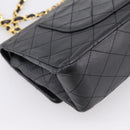 CHANEL Matelasse 25 Chain Shoulder Bag Lamb Skin Black Gold CC Auth 200746V-13