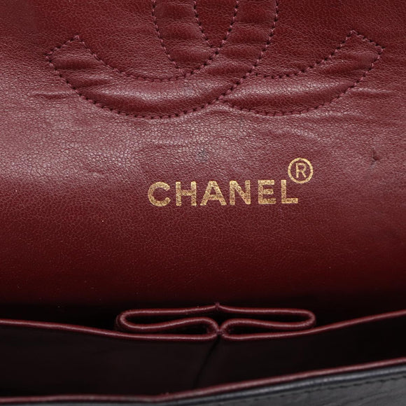 CHANEL Matelasse 25 Chain Shoulder Bag Lamb Skin Black Gold CC Auth 200746V