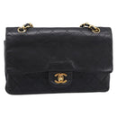 CHANEL Matelasse 25 Chain Shoulder Bag Lamb Skin Black Gold CC Auth 200746V-2