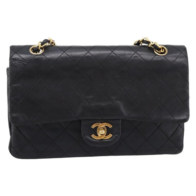 CHANEL Matelasse 25 Chain Shoulder Bag Lamb Skin Black Gold CC Auth 200746V - 0