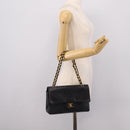 CHANEL Matelasse 25 Chain Shoulder Bag Lamb Skin Black Gold CC Auth 200746V-26