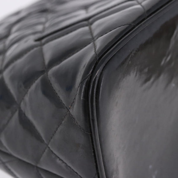 CHANEL Matelasse Reprint Tote Bag Patent Leather Black Gold CC Auth 200752