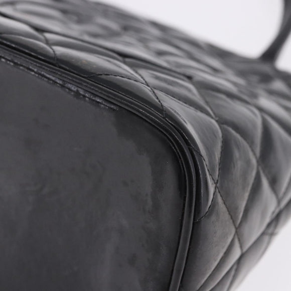 CHANEL Matelasse Reprint Tote Bag Patent Leather Black Gold CC Auth 200752