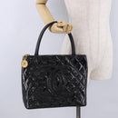 CHANEL Matelasse Reprint Tote Bag Patent Leather Black Gold CC Auth 200752-25