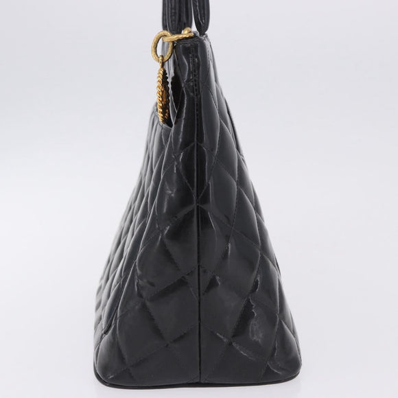 CHANEL Matelasse Reprint Tote Bag Patent Leather Black Gold CC Auth 200752