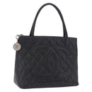 CHANEL Matelasse Reprint Tote Bag Caviar Skin Black Silver CC Auth 200753V-1