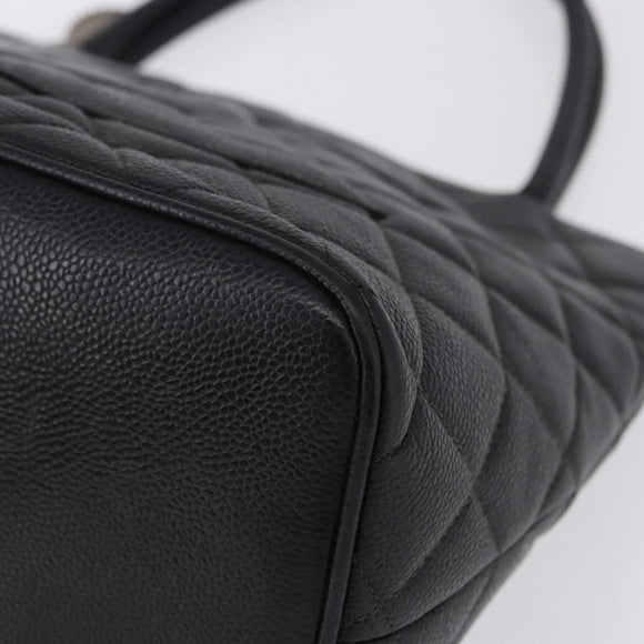 CHANEL Matelasse Reprint Tote Bag Caviar Skin Black Silver CC Auth 200753V
