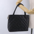 CHANEL Matelasse Reprint Tote Bag Caviar Skin Black Silver CC Auth 200753V-24