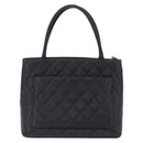 CHANEL Matelasse Reprint Tote Bag Caviar Skin Black Silver CC Auth 200753V-3