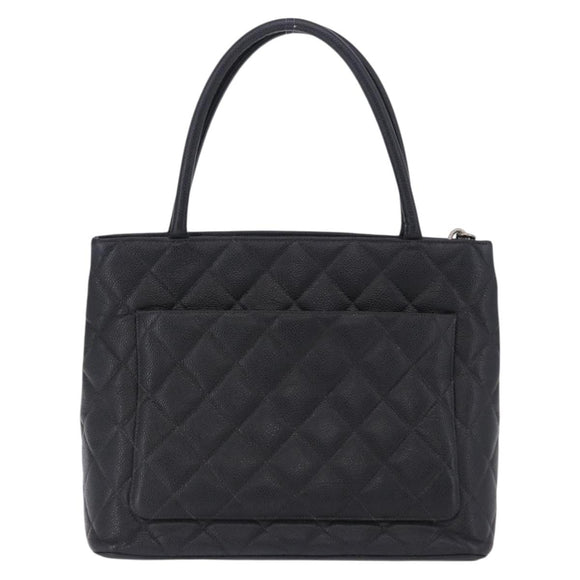 CHANEL Matelasse Reprint Tote Bag Caviar Skin Black Silver CC Auth 200753V