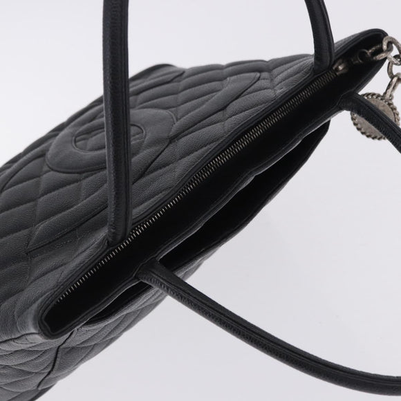 CHANEL Matelasse Reprint Tote Bag Caviar Skin Black Silver CC Auth 200753V