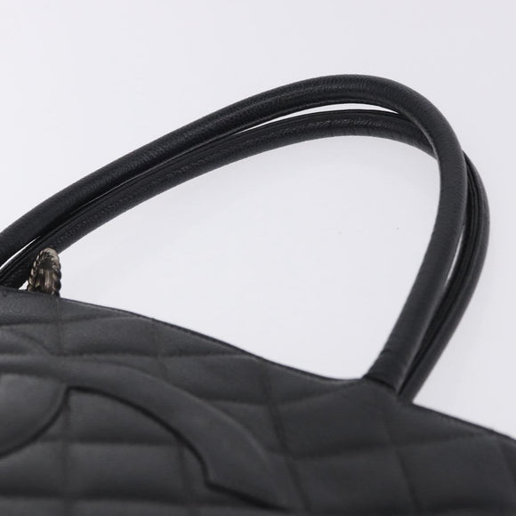 CHANEL Matelasse Reprint Tote Bag Caviar Skin Black Silver CC Auth 200753V