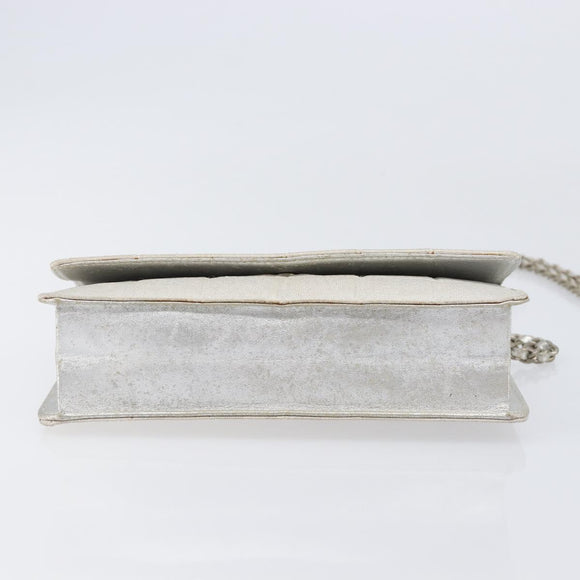 CHANEL New Travel Line Chain Shoulder Bag Canvas Silver CC Auth 200755