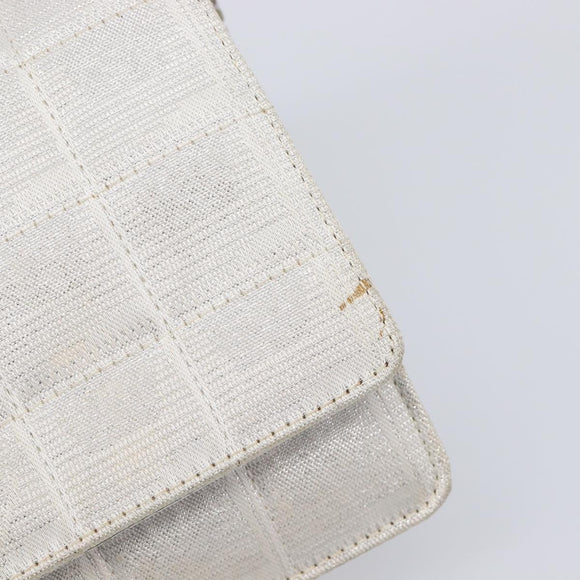 CHANEL New Travel Line Chain Shoulder Bag Canvas Silver CC Auth 200755