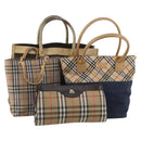 BURBERRY Nova Check Hand Bag Canvas nylon 4 Set Beige Brown Auth 200759-1