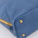 PRADA Tote Bag Vittero Dino Leather Blue Gold Auth 200767V-13