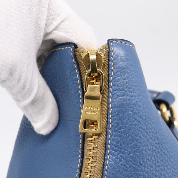 PRADA Tote Bag Vittero Dino Leather Blue Gold Auth 200767V