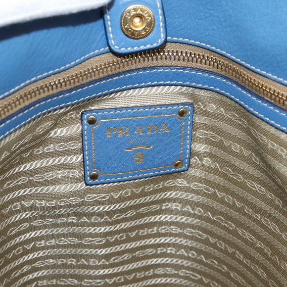 PRADA Tote Bag Vittero Dino Leather Blue Gold Auth 200767V