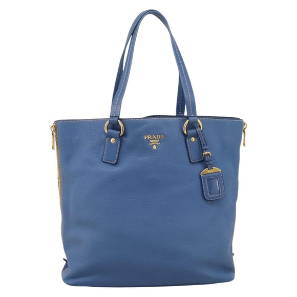 PRADA Tote Bag Vittero Dino Leather Blue Gold Auth 200767V