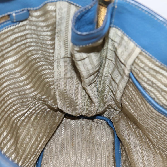 PRADA Tote Bag Vittero Dino Leather Blue Gold Auth 200767V