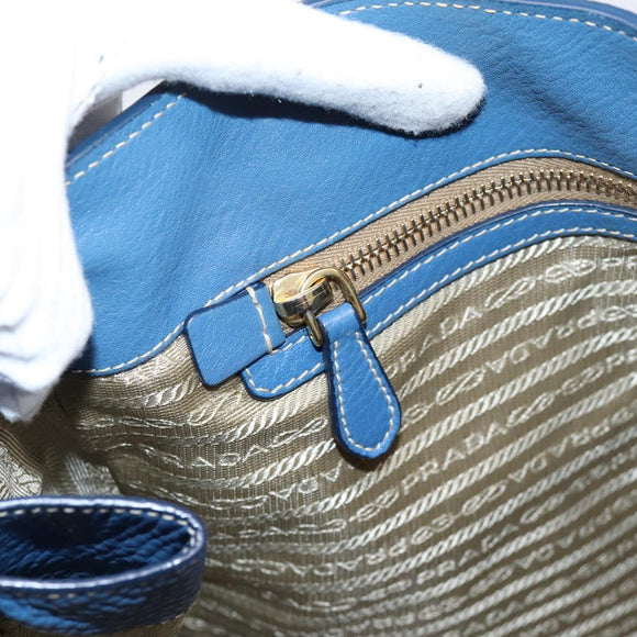 PRADA Tote Bag Vittero Dino Leather Blue Gold Auth 200767V
