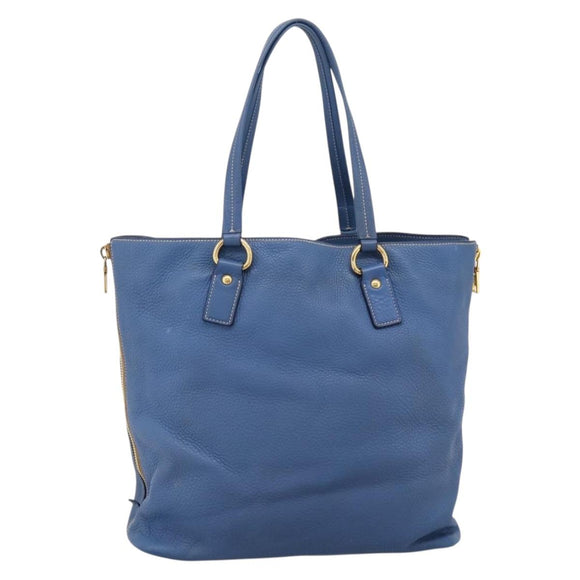 PRADA Tote Bag Vittero Dino Leather Blue Gold Auth 200767V