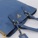 PRADA Tote Bag Vittero Dino Leather Blue Gold Auth 200767V-6