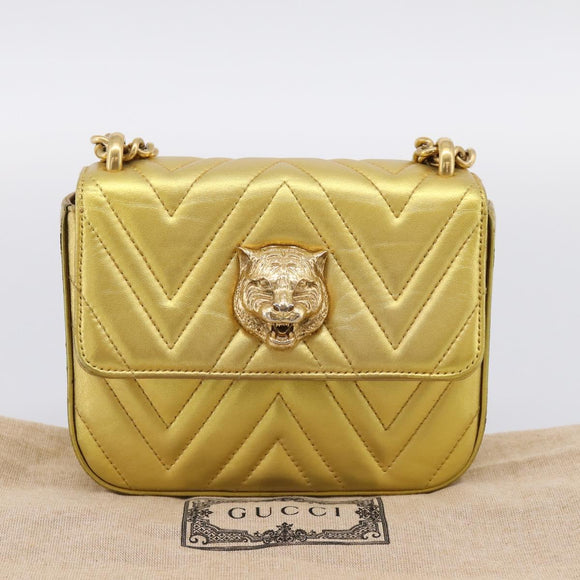 GUCCI Chain Shoulder Bag Leather Gold 432581 Auth 200769V