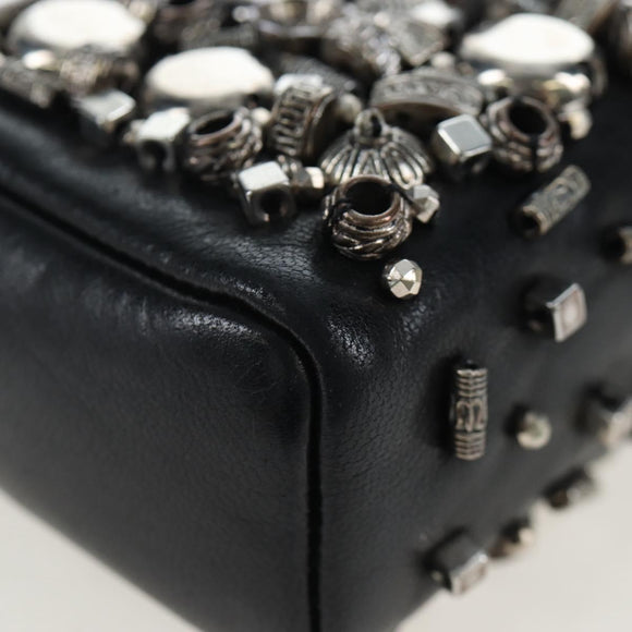 CHANEL Chain Shoulder Pouch Lamb Skin Black Silver CC Auth 200770SAM