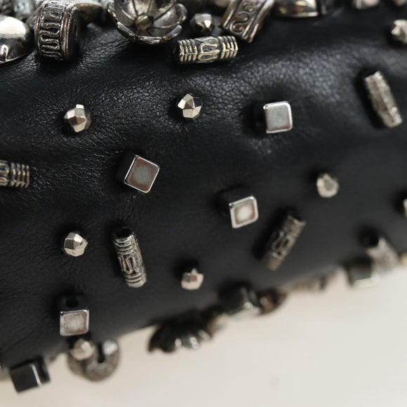 CHANEL Chain Shoulder Pouch Lamb Skin Black Silver CC Auth 200770SAM