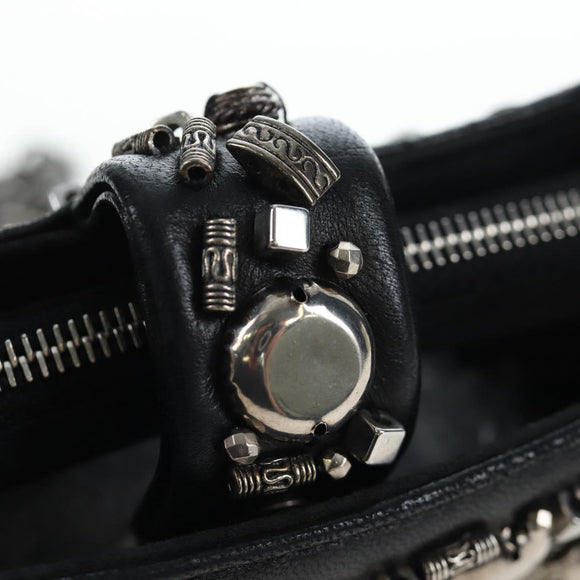 CHANEL Chain Shoulder Pouch Lamb Skin Black Silver CC Auth 200770SAM