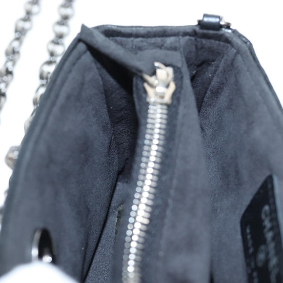 CHANEL Chain Shoulder Pouch Lamb Skin Black Silver CC Auth 200770SAM