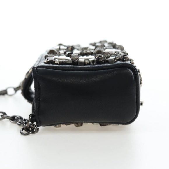 CHANEL Chain Shoulder Pouch Lamb Skin Black Silver CC Auth 200770SAM