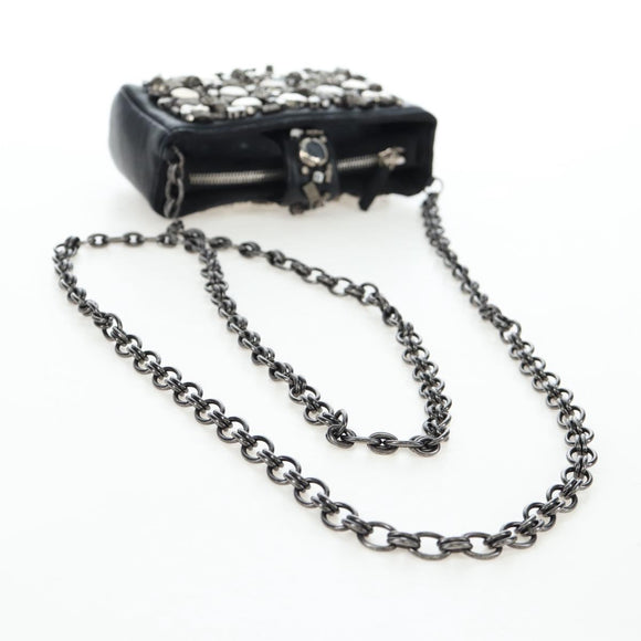CHANEL Chain Shoulder Pouch Lamb Skin Black Silver CC Auth 200770SAM
