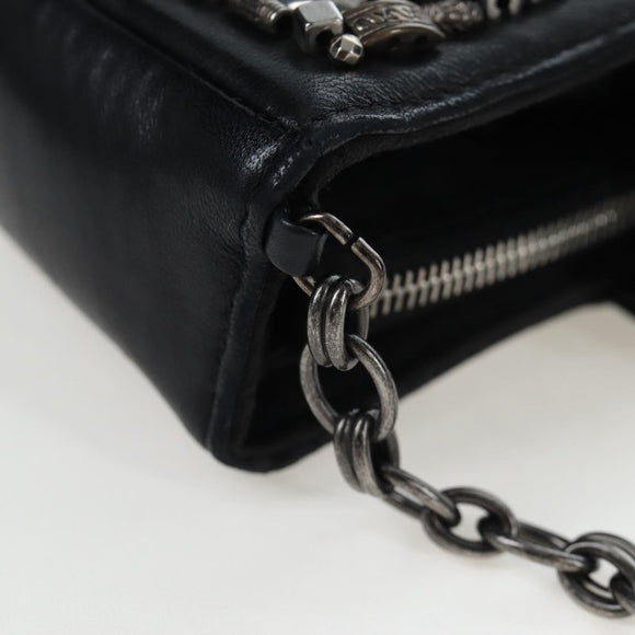 CHANEL Chain Shoulder Pouch Lamb Skin Black Silver CC Auth 200770SAM