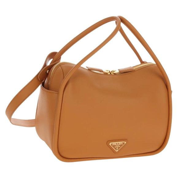 PRADA Darling Shoulder Bag Leather Beige Gold Auth 200771SAM