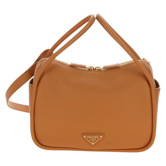 PRADA Darling Shoulder Bag Leather Beige Gold Auth 200771SAM