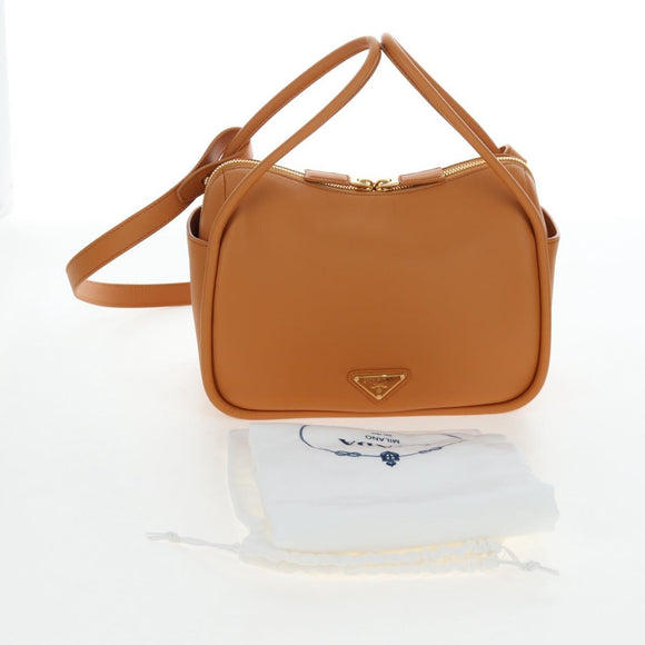 PRADA Darling Shoulder Bag Leather Beige Gold Auth 200771SAM