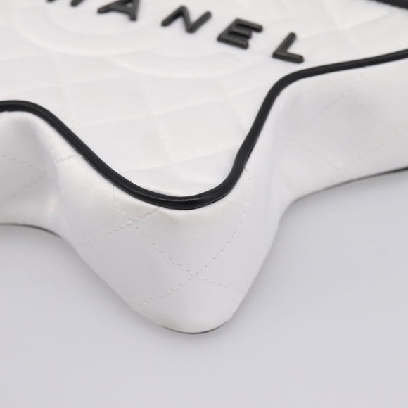 CHANEL Matelasse Chain Shoulder Bag Satin White CC Auth 200773SM
