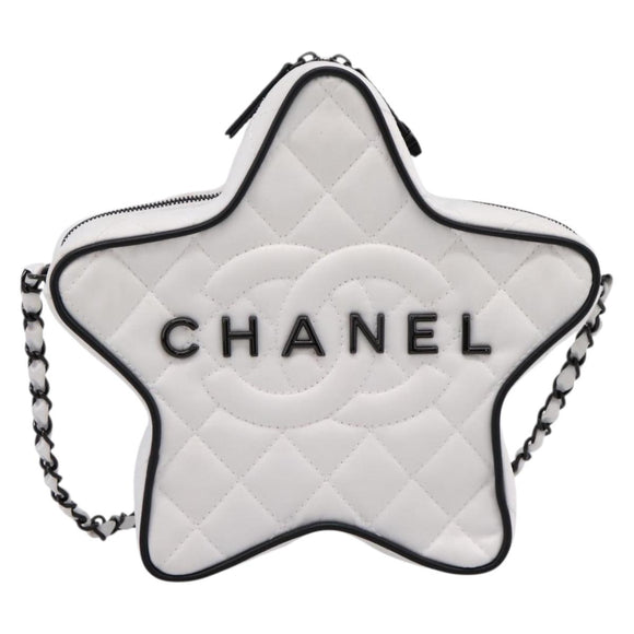 CHANEL Matelasse Chain Shoulder Bag Satin White CC Auth 200773SM