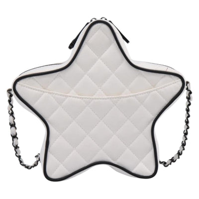 CHANEL Matelasse Chain Shoulder Bag Satin White CC Auth 200773SM - 0