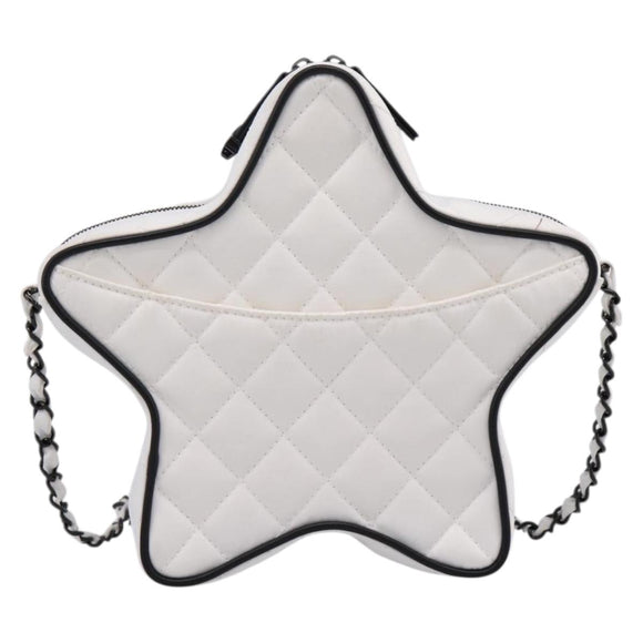 CHANEL Matelasse Chain Shoulder Bag Satin White CC Auth 200773SM