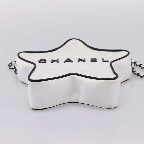 CHANEL Matelasse Chain Shoulder Bag Satin White CC Auth 200773SM