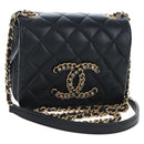 CHANEL Matelasse Chain Shoulder Bag Lamb Skin Black Gold CC Auth 200775SM-1
