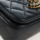 CHANEL Matelasse Chain Shoulder Bag Lamb Skin Black Gold CC Auth 200775SM-11