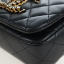 CHANEL Matelasse Chain Shoulder Bag Lamb Skin Black Gold CC Auth 200775SM-12