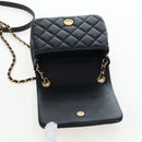 CHANEL Matelasse Chain Shoulder Bag Lamb Skin Black Gold CC Auth 200775SM-16
